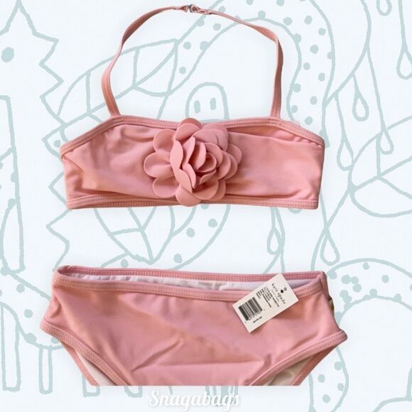 KATE SPADE NWT TODDLERS 4Y ROSETTE TWO PIECE SWIM SUIT DELPHINIUM PINK - Picture 2 of 7